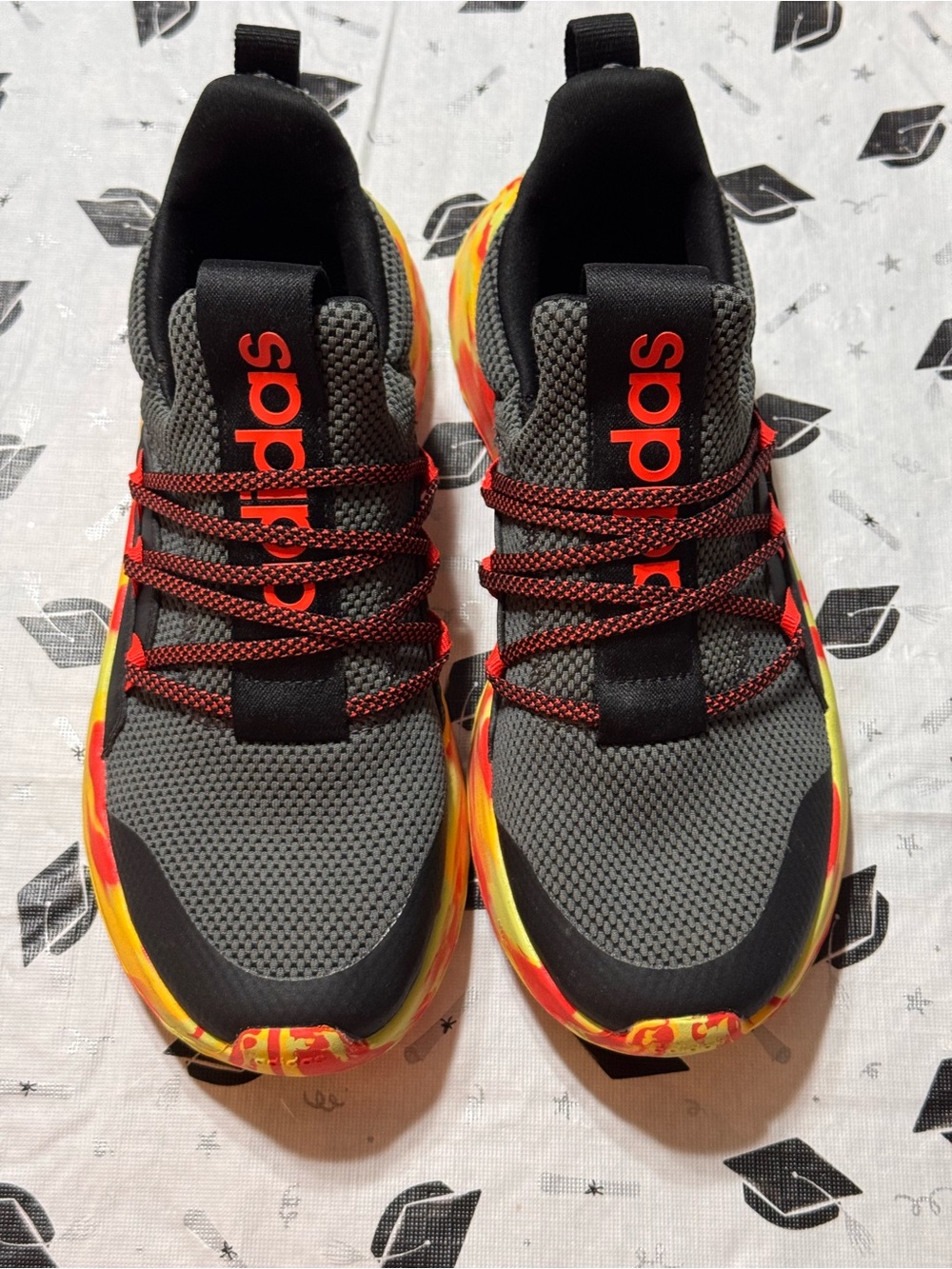 Adidas Black Sneakers with Red and Yellow and Orange Accents - Picture 7 of 9